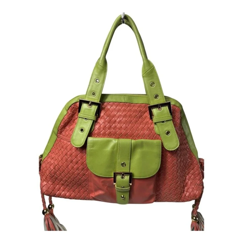 Y2K Colorblock‎ Woven Leather Shoulder Bag w/ Tassels